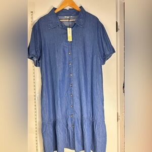 Speed Limit Blue Denim Button-Down Midi Dress, 3X